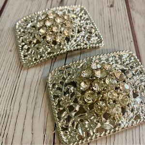 Vintage Silver Rhinestone Shoe Clips Excellent Cond. 2” x 1.5” Bridal Sparkle